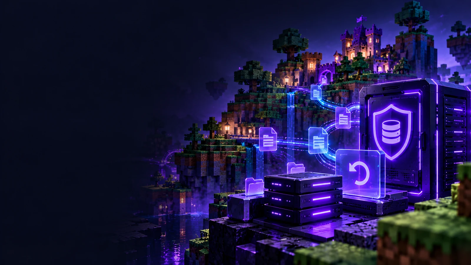 Original Volyx illustration: protected Minecraft world transferred into backup storage