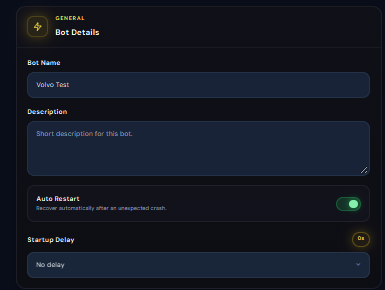 Volyx Bot Details configuration