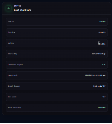 Volyx Last Start Info