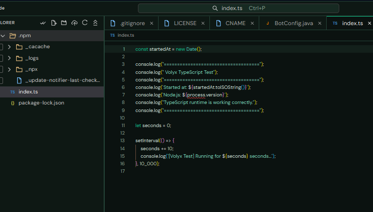 تعديل TypeScript في Volyx Code