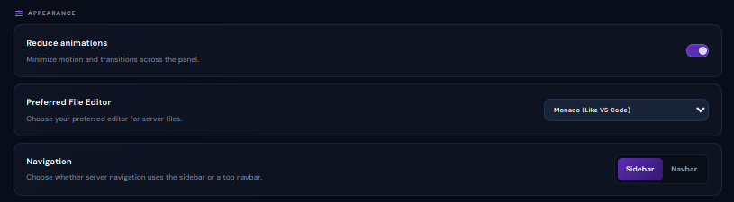 Volyx Appearance settings