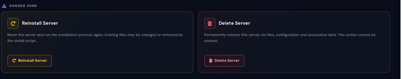 Volyx Server Settings Danger Zone